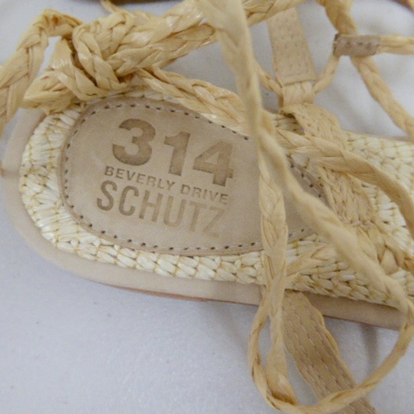 NEW SCHUTZ STRAW LACE UP FLAT thong SANDALS 6 gladiator roman wrap leg rafia nwt - Picture 2 of 6